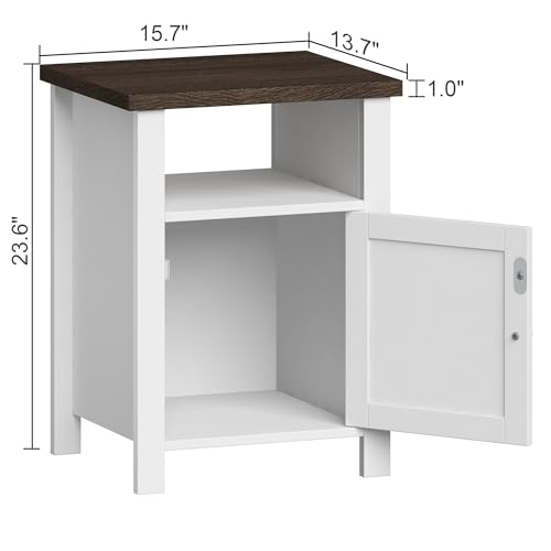 ChooChoo Set of 2 Farmhouse Nightstand, Rustic Vintage End Side Table with Storage for Bedroom Living Room, White