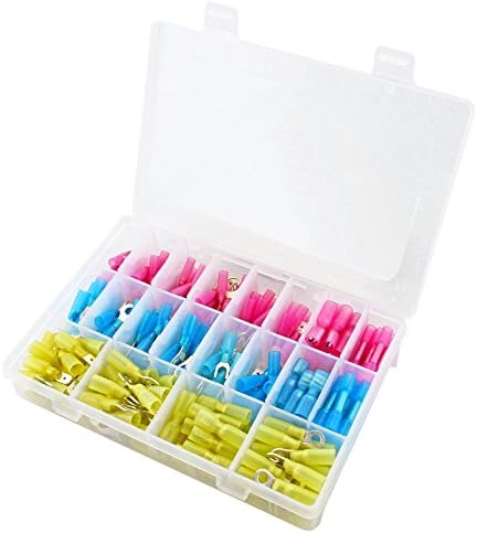240 PCS Heat Shrink Wire Terminals Insulated Connectors, Marine Automotive Crimp Assortment Electrical Kit