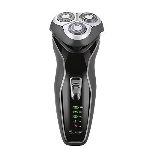 SURKER Electric Shaver Rotary Shaver for Men Waterproof Wet and Dry Rechargeable Razors with 3 Rotating Heads Gray
