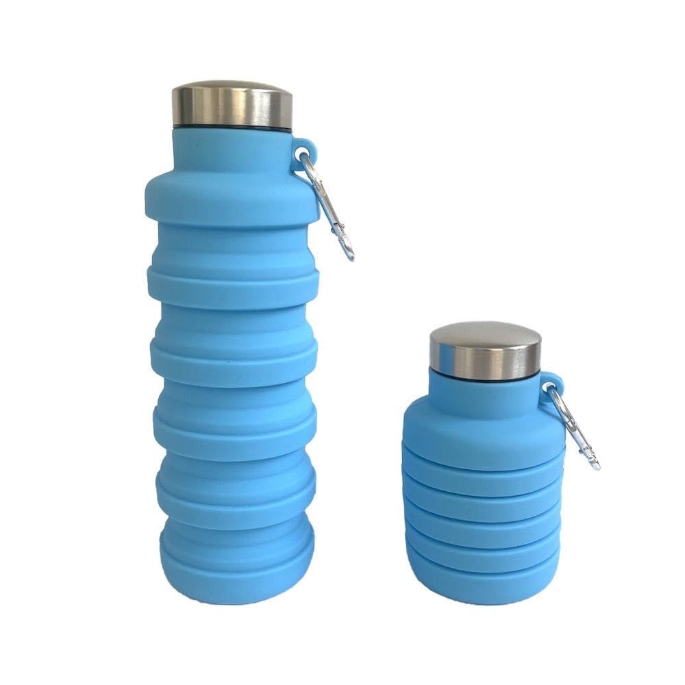 SANDA Collapsible Water Bottle - Blue UK Brand BPA Free Silicone Travel Essential 500ml - Foldable, Leakproof for Gym, Hiking, Camping, Cycling, Yoga - Kids Accessories