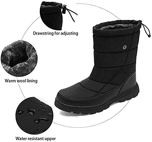 SILENTCARE Mens Winter Mid-Calf Snow Boot Fur Warm Waterproof Slip On Outdoor Athletic (Men 7.5 M US, Black) - Thumbnail 6