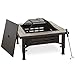 Global Outdoors 34-in Adjustable Leg Square Slate Top Fire Pit with Spark Screen, Weather Resistant Cover and Safety Poker