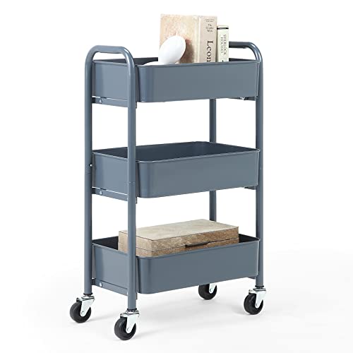 Photo 1 of SunnyPoint 3-Tier Delicate Compact Rolling Metal Storage Organizer - Mobile Utility Cart Kitchen/Under Desk Cart with Caster Wheels (Blue, Compact (15.5" X 26.8" X 10.27"))