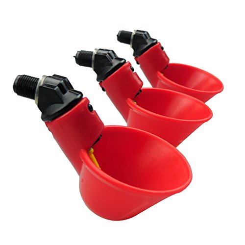 Automatic Chicken/Poultry Drinkers/Waterers with Cups Watering Cups Bowls Red Plastic Backyards Chicken Flock Duck Bird Water Feeder Livestocktool (4)