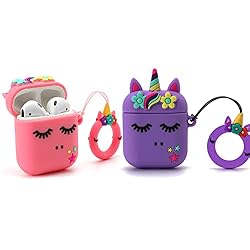 【2 Pack】 3D Pink+Purple Flower Unicorn Case for