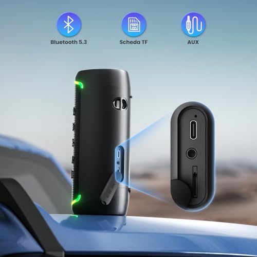 RIENOK Powerful Portable Bluetooth Speaker 30W Waterproof Bluetooth 5.3 Speaker, Handsfree Calling, True Wireless Stereo, LED Light, Supports TF & Aux, Type-C Rechargeable