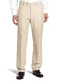 Louis Raphael Men's Modern Fit Linen Blend Flat Front Dress Pant, Tan, 42x30
