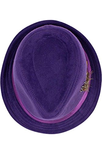 Purple Wool Felt Fedora Hat With Feather Trim Size Large