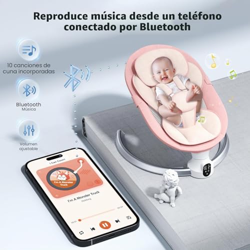 Helangel Baby Swing, Electric Rocker with App and Remote Control, Upgraded 5-Point Harness, 10 Bluetooth Songs and 5 Speed, Supports 20 lbs