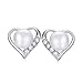 Heart Shaped Flawless Pearl Post Stud Earrings & Silver Chain Pendant Set| Impeccable Quality Natural, Flawless Freshwater Pearl & 925 Sterling Silver| The Best Jewelry Set Gift (1 | White Pearls)