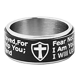 HZMAN Knights Templar Cross Shield Stainless Steel Ring Isaiah 41:10 Strength Bible Verse Christian Ring Spinner Wedding Band