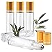 KAMOTA Essential Oil Roller Bottles, 24 Pack 10 ml Clear Glass Roller Bottles with Golden Lids and Stainless Steel Roller Balls (6 Extra Roller Balls, 30 Labels, 2 Opener, 2 Funnels, 2 Dropper)