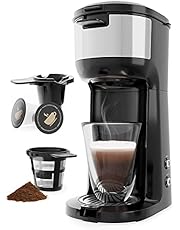 Single Serve Coffee Maker for K Cup Pod & Ground Coffee, One Cup Coffee Maker with Self Cleaning Function, 6 to 14 Oz Brew Sizes, Fits Travel Mug