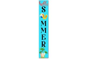 KPSheng Tall Vertical Hello Summer Door Sign 8x48inch Rustic Summer Decor Sign Farmhouse Sunflower Summer Signs for Wreaths Porch Wall Home Decorations