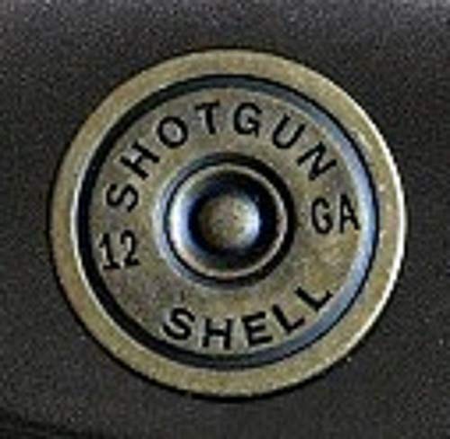 Lighter Belt Case Black Leather with 12 Gauge Shotgun Shell Brass Snap Fastener