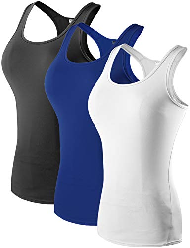 Fastorm Women's 3 Pack Running Tank Tops for Women Active Racerback Dry Fit Tank Top Black-White-CBlue S