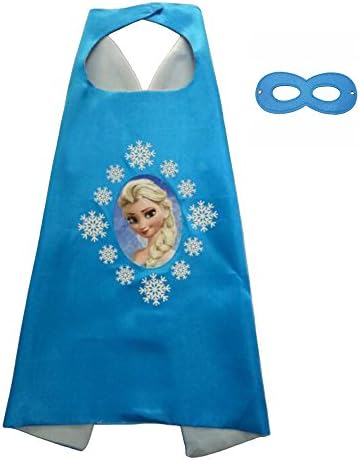Tinley Warehouse Girls Cape and Mask Costume Set Elsa Frozen Age 2-10 Birthday Dress up Halloween (Elsa)