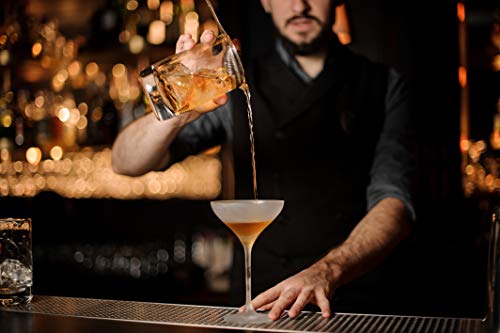 Crystal Cocktail Mixing Glass Bar Set: 700ml Thick Wall Lead-Free Mixing Glass | Stainless Spiral Bar Spoon w/Muddler | Cocktail Strainer | 0.5oz / 1oz Jigger. Great Gift & Shaker Alternative!