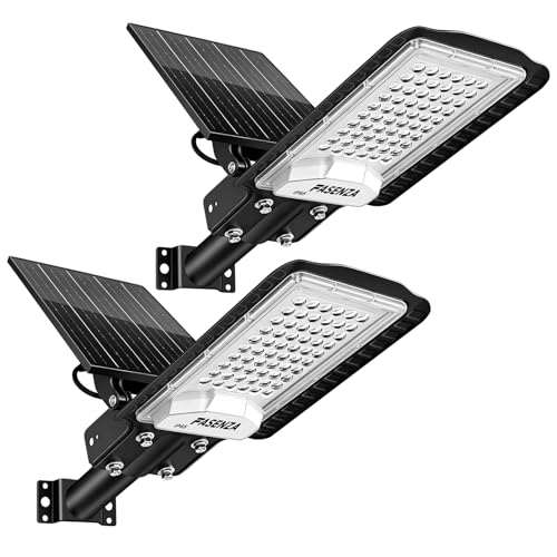 FASENZA Lámpara Solar Exterior: 3000LM, 6500K, Batería 6000mAh, Carga 6h para 12h Iluminación, 3 Modos de Sensor Radar, IP65, Garaje, Almacén, Granero, Jardín, Terraza, 2 Años de Garantía, 2 Piezas