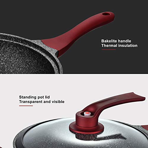 Chinese Wok Nonstick Die-casting Aluminum Dishwasher Safe Scratch Resistant PFOA Free Induction Woks And Stir Fry Pans with Glass Lid 12.6Inch, 5.9L - Black