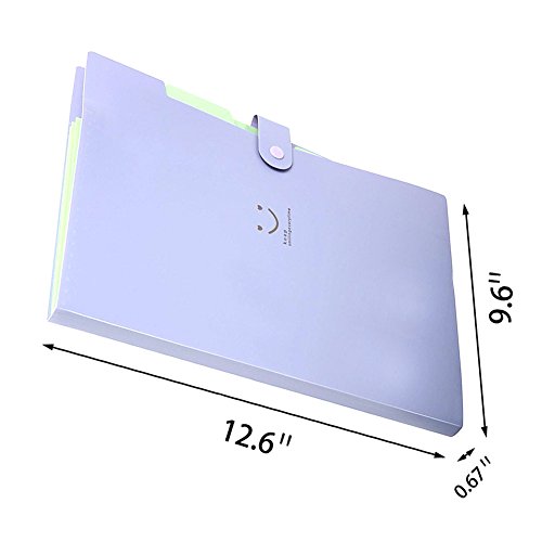 Expandable Letter A4 Paper File Folder 5 Pockets Plastic Folder Document Organizer With Snap Closure for School And Office (Purple) - Thumbnail 2