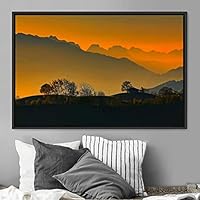 Framed Canvas Wall Art Orange Sunset Abstract Aerial Colorful Digital Art Landscape Minimalist Mountain Top Multicolor - 16x24 inches