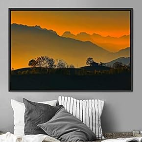 signwin Framed Canvas Wall Art Orange Sunset Abstract...