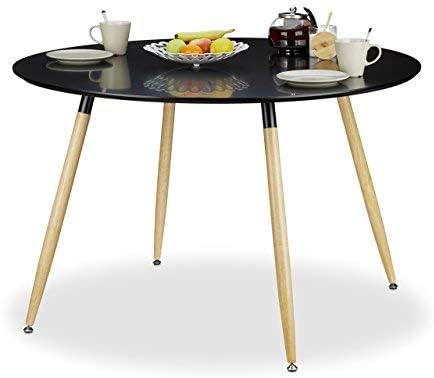 Relaxdays 75 X 120 Cm Negro Mesa Comedor Redonda Grande Arvid Mueble Cocina Dm Madera Metal Amazon Es Hogar