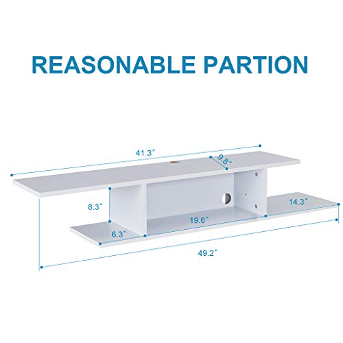 Sunon TV Stand Floating Wall Mounted Entertainment Center Media Console Wood Storage Shelf with Cable Management Slot(White) - Thumbnail 6