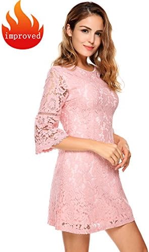 FineFolk Women's 3/4 Sleeve Lace Wedding Party Dress(XX-Large, Pink)