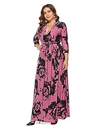 ESPRLIA Maxi vestido de manga larga con bolsillos para mujer, estampado floral casual