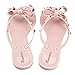 TENGYUFLY Womens Rivets Bowtie Flip Flops Jelly Thong Sandal Rubber Flat Summer Beach Rain Shoes Pink Beige