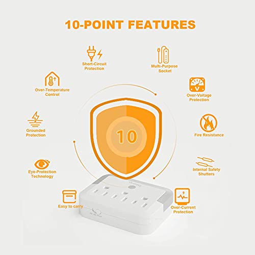 Night Light Plug in, Outlet Extender with Night Light , ZHOORQI Multi-Plug Outlet with Automatic Sensor Light Warm White LED Nightlight Plug Adapter for Home, Kids Room, Corridor,Bedroom (1Pcs)