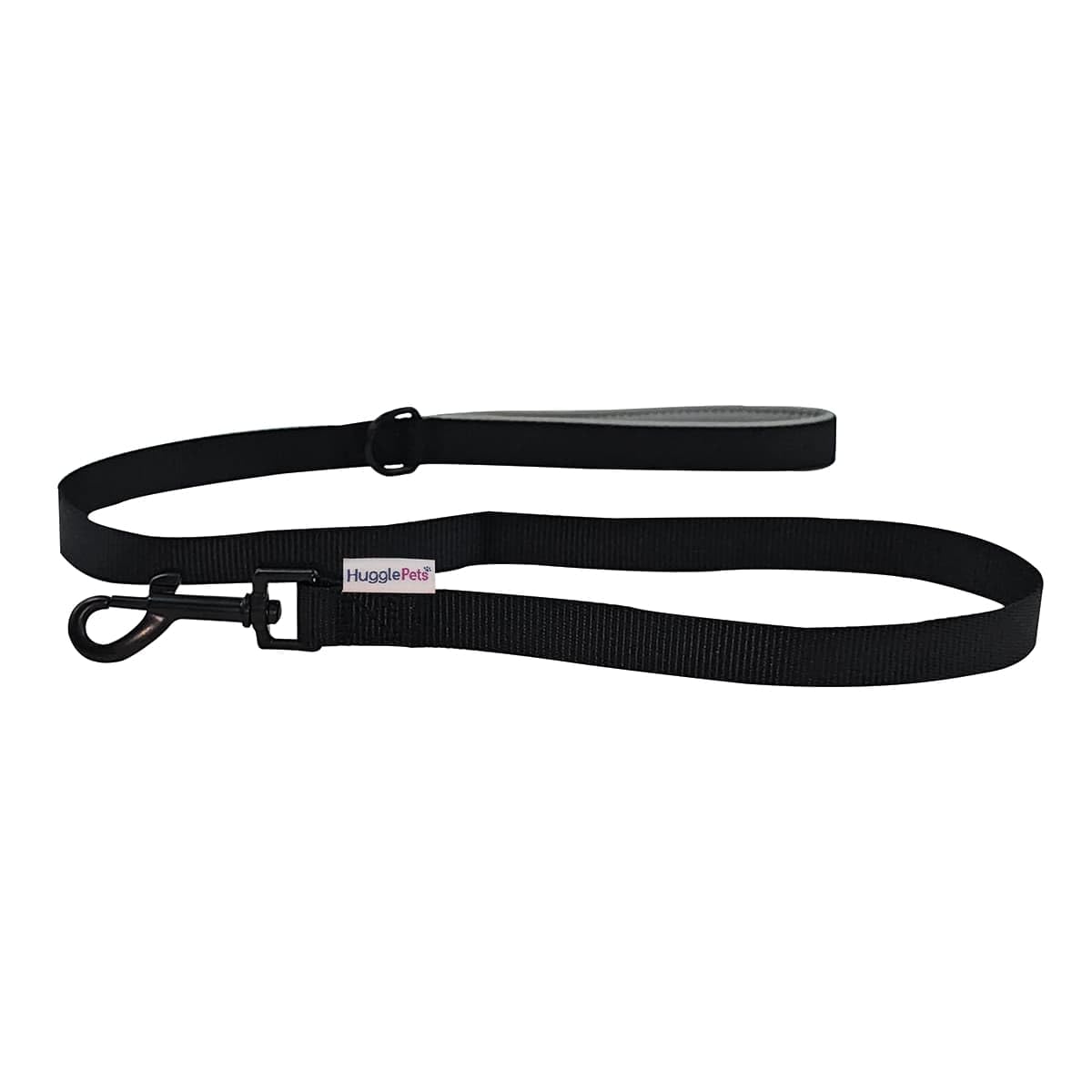 HugglePets Soft Padded Dog Lead. Black Dog Lead with Metal Swivel Trigger Fastening, Reinforced Stitching, Accessory Clip & Soft Neoprene Handle.