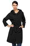 ACEVOG Women Packable Front Button Raincoat Hooded Rain Jacket Wind Rain Coat