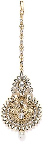Joyeria Zircon Fashion Indian Traditional Wedding Style Gold Plated with Pearl Drop Maang-Tikka