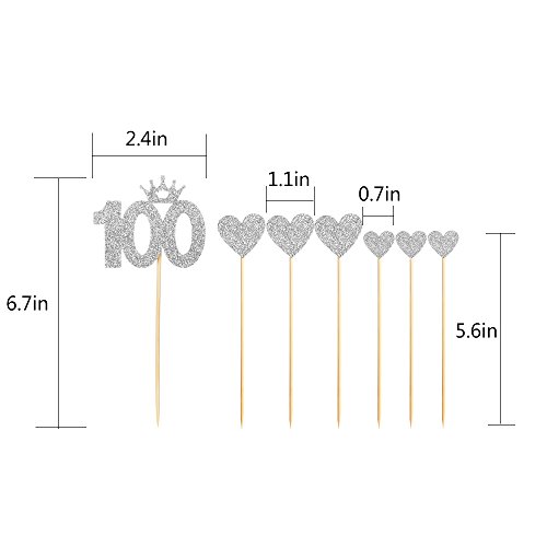 PALASASA Silver glitter 100 Days Cake Topper and pentacle for Parties Baby Happy Birthday,set of 7 - Thumbnail 4