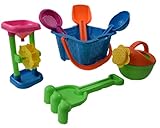 7 Pc Sand Castle Bucket Set - Kids Beach Assorted Castle Building Playset with Sand Castle Bucket Mold, Watering Can, Sand and Water Wheel Rake Sand Sieve Shovel and Oval Sand Scoop - 7 Pack