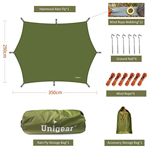Unigear Hexagon Camping Tarp Waterproof Hammock Rain Fly 12x10-15x14FT | Lightweight compact tent tarp for backpacking, hiking, travel and hammock camping; versatile outdoor rain shelter