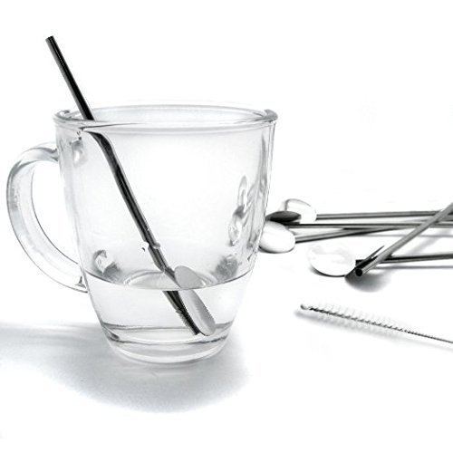 BOROLA 4 Spoon Straws Stirrer Stainless Steel 4 Pack + Cleaning Brush Drinking Straws - Thumbnail 4