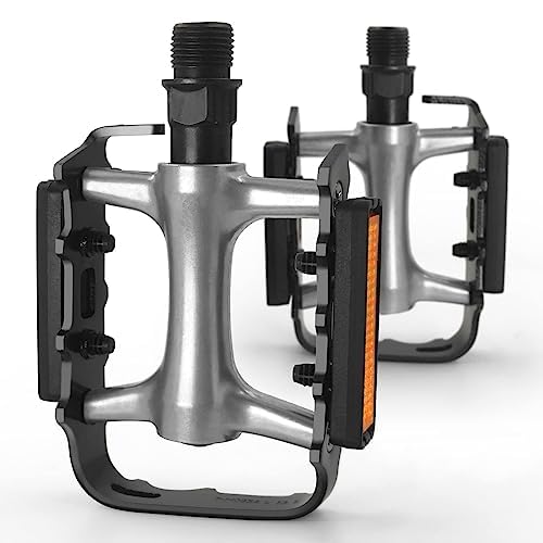 Aresvns Mountain Bike Pedals,Road/MTB Flat Pedals, Non-Slip Lightweight Aluminum Alloy Bicycle Pedals, Fits 9/16" Road Mountain BMX MTB Bike Pedal(Sliver)