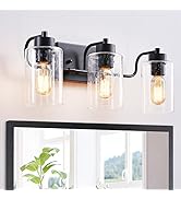 XPEHK Black Bathroom Light Fixtures,3-Light Vanity Light,Farmhouse Bathroom Light Fixtures with S...