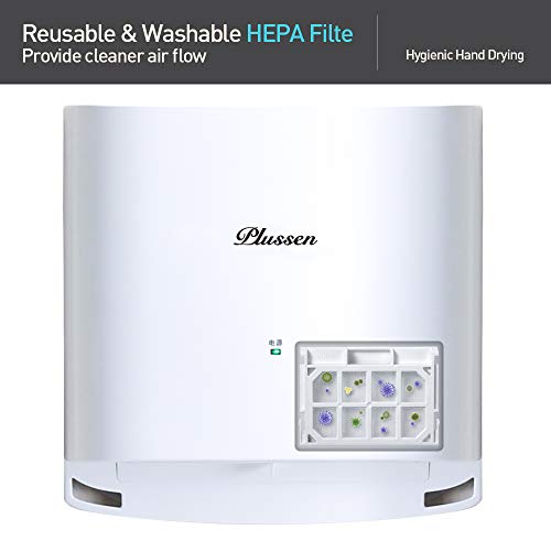 PLUSSEN Automatic Commercial Hand Dryers for Bathrooms with HEPA Filter, Cold/Hot Air Compact Electric Hand Dryer Machine | Abs Cover | 1000W | 110-120V (White 2)
