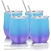 Fungun 4 Pack Stemless Wine Tumbler, 12 Oz Stainless Steel Wine Glass with Straws, Unbreakable Double Wall Cup Insulated Tumbler with Lids for Wine, Coffee, Drinks, Cocktails, Champagne(Colorful2)