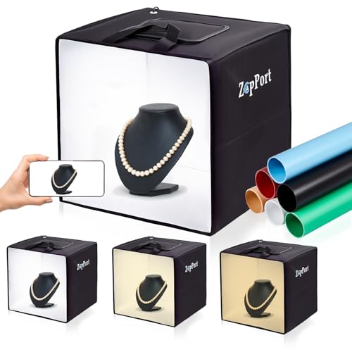 Photo Light Box Photography - 40x40cm (16"x16") Photo Studio Lightbox with 120 LED Lights & 6 Backdrops for Jewelry and Small Items Product Photography