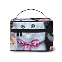 XOMAO Cute Cat Cosmetic Bags Cosmetic Case Travel Makeup Bags Organizer Portable Storage Bag with Handle in Multifunction Large Capacity