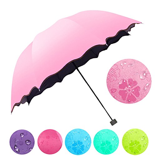 Tulas Parasols Umbrella Simple Fashion Women Umbrella Windproof Sunscreen Magic Flower Dome Ultraviolet-proof Parasol Sun Rain Folding Umbrellas (Blue)