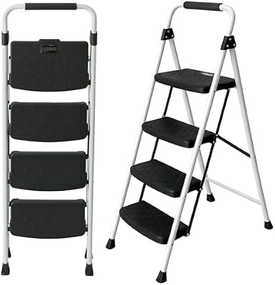 Escalera Plegable 4 Peldaños, Blanco, Antideslizante