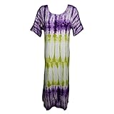 Mogul Interior Womens Gypsy Tie- Dye Dress Front Button Cap Sleeves Coverup Caftan L