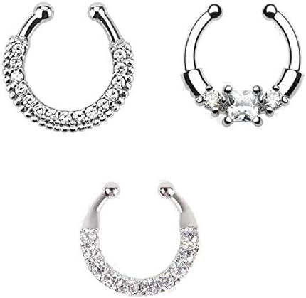 JssTrendz Crystal fake nose ring silver plated faux clip Hoop